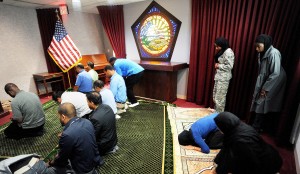 The Pentagon is one place where theres no discussion of whether its appropriate for Muslims to pray near the site of the 9/11 attacks. Every Friday, Muslims gather to worship in a chapel built in the very space where a hijacked jetliner plunged into the Pentagon on Sept. 11, 2001.(Olivier Douliery/Abaca Press/MCT)