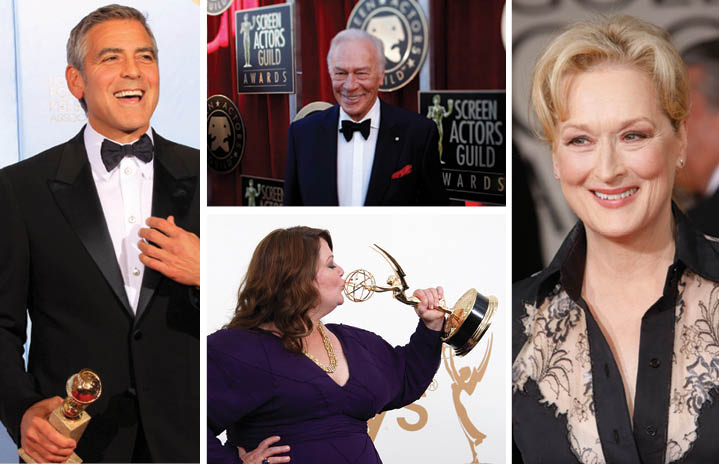 George Clooney (far left), Christopher Plummer (top middle), Melissa McCarthy (bottom middle), Meryl Streep (far right)—all nominated for Oscars. (Al Seib/Los Angeles Times/MCT, Jay L. Clendenin/Los Angeles Times/MCT, Allen J. Schaben/Los Angeles Times/MCT, Kirk McKoy/Los Angeles Times/MCT)