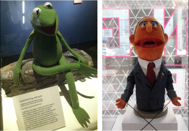 One of the many exhibits on display from the mind of Jim Henson includes Kermit the Frog and Miss Piggy in full bridal garb. (Laura Chieffo/The Observer; Sofia Alvarez/The Observer) 