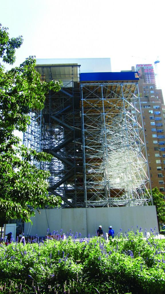 Scaffolding surrounding the new installation, “Discovering Columbus.“ (Zeinab Sayed/The Observer
