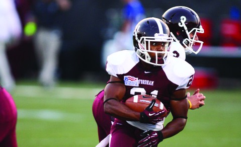 Running back Carlton Koonce, Fordham College at Rose Hill ’13, ran for 176 yards. (Courtesy of Fordham Sports)