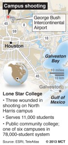 Map locates site of Lone Star College North Harris campus near Houston, Texas, where a shooting incident took place. (MCT 2013)