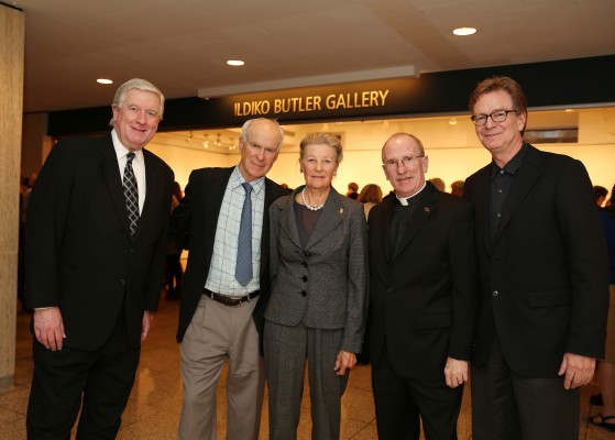 The Butlers (center) with the Rev. Robert R. Grimes, S.J., dean of FCLC, the Rev. Joseph McShane, S.J., president of Fordham University, and Professor  Joseph Lawton, visual arts program director (Courtesy of Guillaume Roemaet).