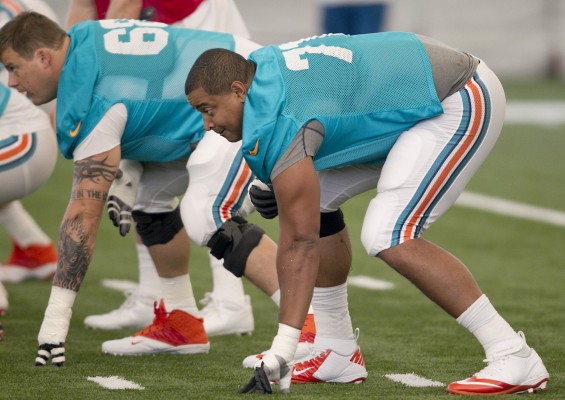 Offensive tackle Jonathan Martin has left the Miami Dolphins due to bullying within the locker room. (Joe Rimkus Jr/Miami Herald via MCT)
