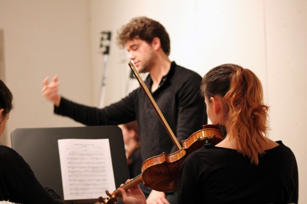 Student+musicians+perform+during+the+chamber+orchestra%E2%80%99s+rehearsal+on+Monday%2C+Feb.+12+in+Franny%E2%80%99s+Space.+%28Tyler+Martins%2FThe+Observer%29