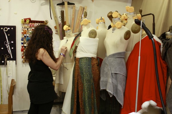 A student works on a garment in FCLC costume shop.  (Emily Tiberio/ The Observer)