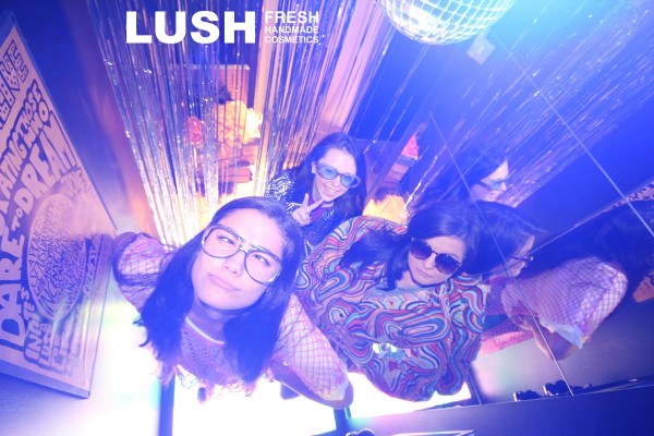 Sydney, Kathryn and Bailey (left to right) in a disco-themed photo booth at the Lush Gorilla Perfume Gallery. (PHOTO COURTESY OF LUSH)