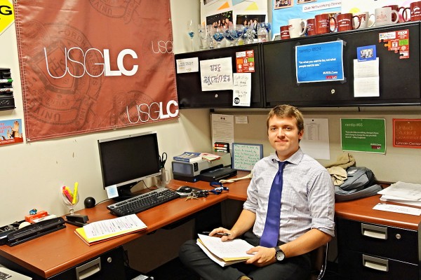 Leighton Magoon, president of USG, working in the clubs office, located on the second floor of Lowenstein. (ANA FOTA/THE OBSERVER)