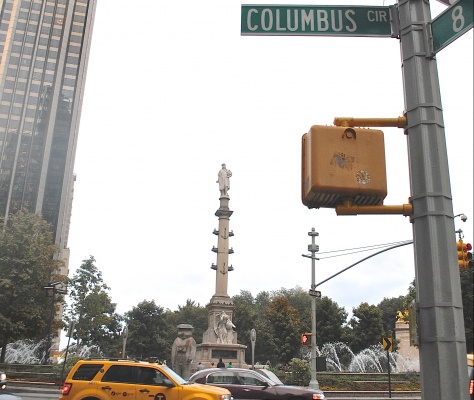 A statue in Columbus circle in Manhattan honors Christopher Columbus. (TESSA VAN BERGEN/ THE OBSERVER)