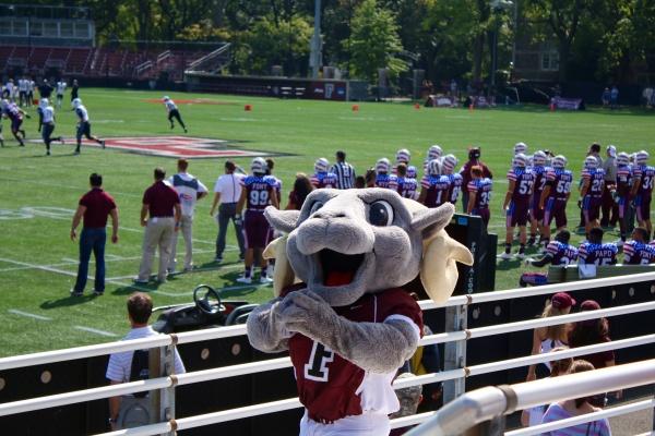 The Fordham University Ram, pictured here at Jack Coffey Field in the Bronx, inspires school spirit in each member of the Fordham community (Julia Cornell /The Observer).