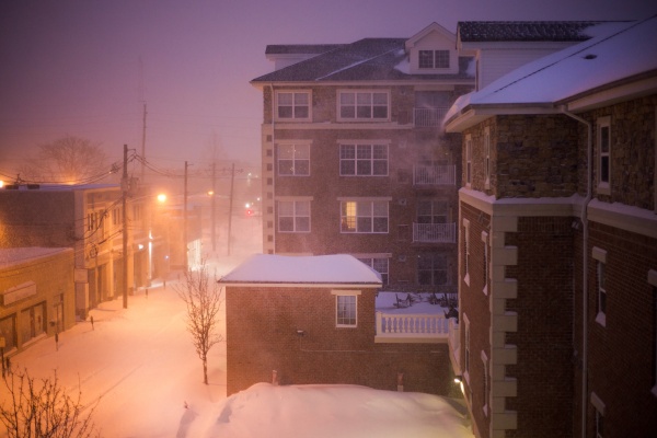 A view of the snow storm is seen from the balcony of a New Jersey sunset. (Hana Keiningham/ The Observer)