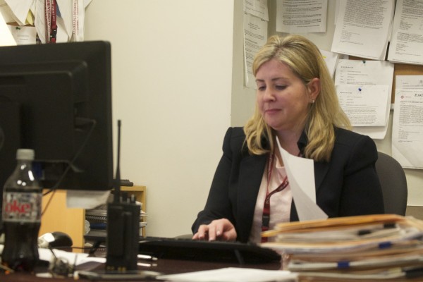 Kathleen Meehan, who has 21 years of experience in the NYPD, is Fordham Lincoln Center’s first female security supervisor. (PHOTO BY YIPING HOLLY WANG /THE OBSERVER)