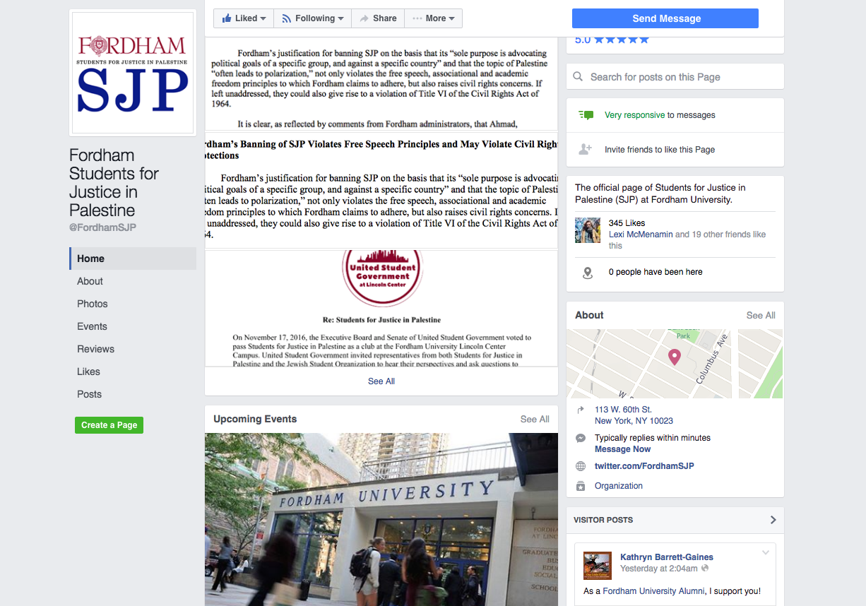 Despite being approved as a club by the USG, Dean Eldredge vetoed SJPs application on Dec. 22. (SCREENSHOT COURTESY OF SJP FACEBOOK GROUP)
