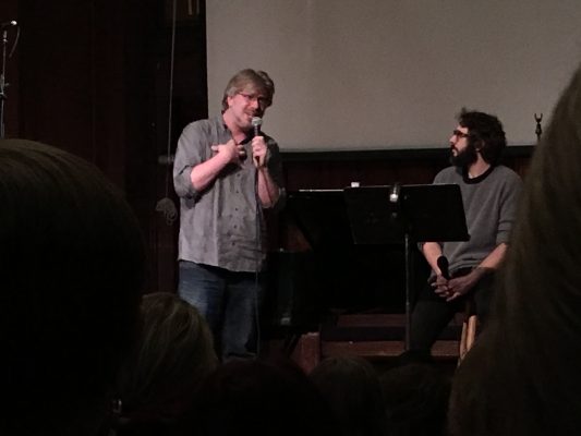 Dave Malloy (left) and Josh Groban (right) answered fan questions and assisted them in the recording process. (MARYANNA ANTOLDI/THE OBSERVER)