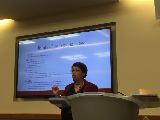 Professor Gemma Solimene spoke in front of students and faculty on Sept. 21 about the legal details of D.A.C.A.  (COLIN SHEELEY/The Observer)