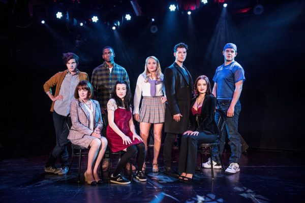 The cast of Cruel Intentions from left to right: Alex Boniello,
 Patricia Richardson,
 Matthew Griffin, Jessie Shelton, Carrie St. Louis,
 Constantine Rousouli,
 Lauren Zakrin and Brian Muller. (Photo by Jenny Anderson) 