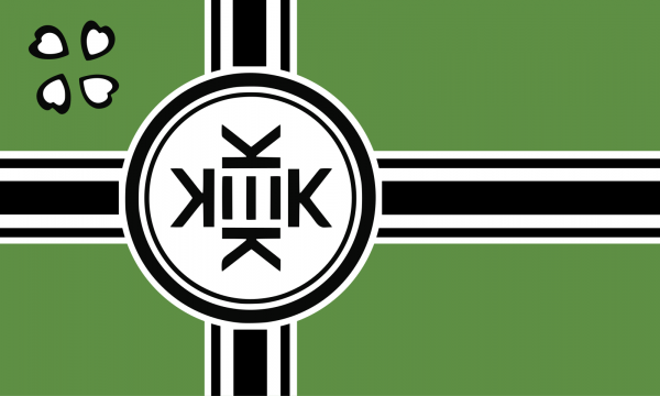 David Neiwart, author of Alt-America: the Rise of the Radical Right in the Age of Trump, explained that the kek flag is an edited version of a Nazi battle flag from 1930s Germany, saying “the design of the flag [is] a Nazi war flag with a kek symbol in the middle and painted green.” Some students in the photo have described the flag as a joke. (KEVIN MARKS VIA WIKIPEDIA)
