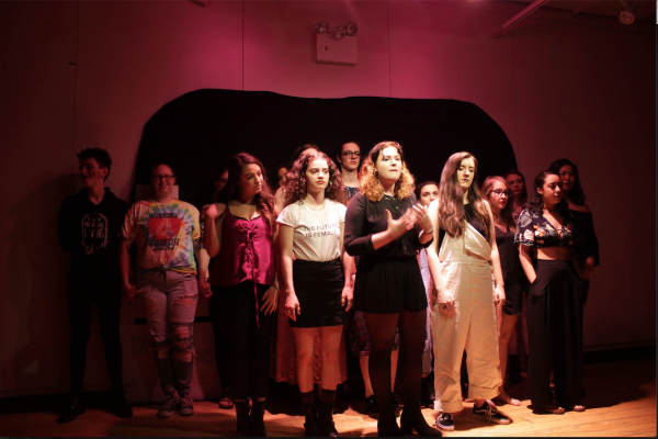 Performers wrote monologues describing their experiences with sexual and relationship violence, and they expressed their frustration with Fordham’s leniency toward perpetrators of sexual violence and assault. (COURTESY OF ELIZA PUTNAM)