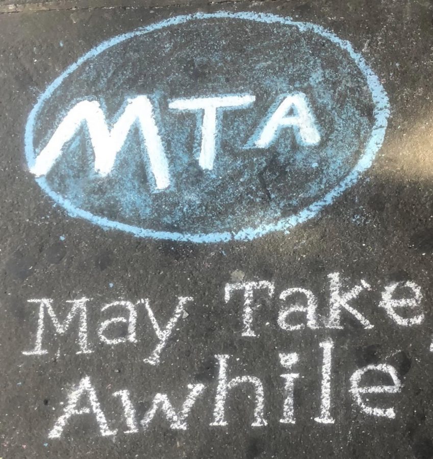 This may be a chalk illustration, but the disrepair of the New York City subway system is not childs play. (COURTESY OF ZAYDA BLEECKER-ADAMS)