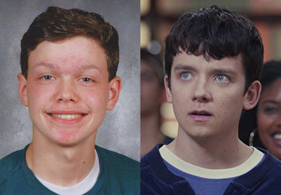 Left: the writer at 16. Right: Asa Butterfield, 22, masquerading as a 16-year-old in Sex Education (2018). 