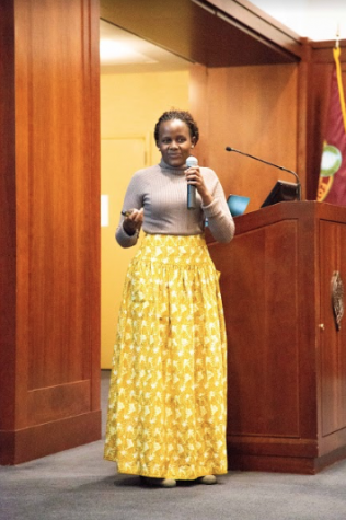 Mireille Twayigira spoke at Fordham Lincoln Center about her experiences as a refugee in central Africa.