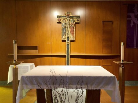 The altar in the chapel on the second floor of Lowenstein. Campus Ministrys office, the heart of spiritual development at Fordham at Lincoln Center, is also located on the second floor.