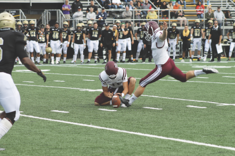 Andrew Mevis, FCRH ’21, kicked three field goals against Bryant, two in the second quarter to keep the Rams in contention. 