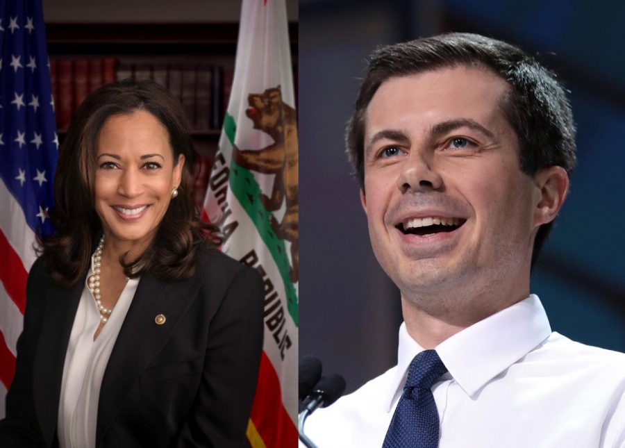 Senator+Kamala+Harris+%28left%29+and+Mayor+Pete+Buttigieg+%28right%29+have+both+suffered+in+the+polls+as+of+late.