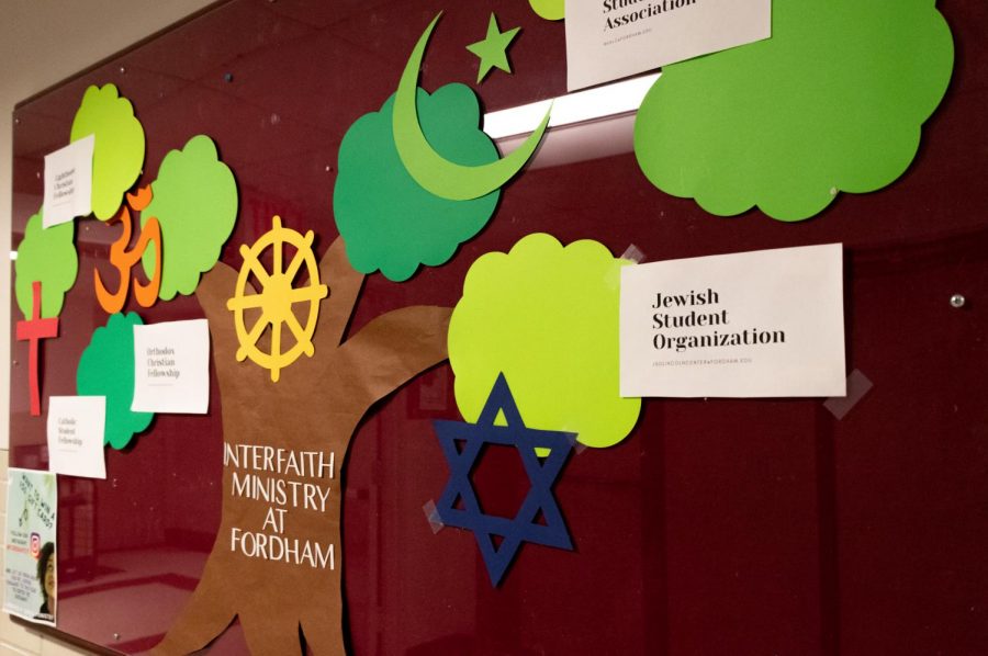 The Interfaith Ministry Board in the Lowenstein corridor displays the Star of David that was riped in half. 