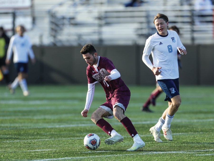 Kristian Shkreli, FCRH ’22, looks to score against URI in the semifinals.