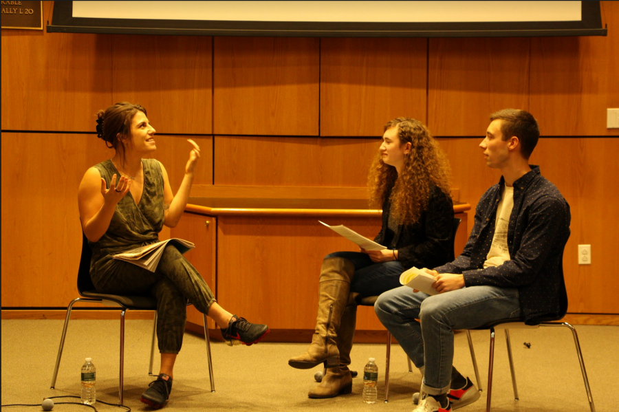 Journalism personality Lauren Duca, seen here in a Nov. 8 interview at the McNally Amphitheatre, protested both-sides-ism at a recent Fordham journalism conference, where pundits give unfair weight to dubious claims in the name of equality.