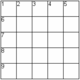 blank crossword grid, 5 by 5