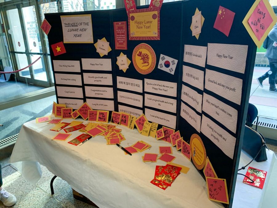 Informational display about the Lunar New Year set up in the Lowenstein lobby.