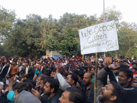 Students from National Islamic University march with locals in opposition to the CAA on Dec. 15, 2019, in New Delhi.The act promises equality but deliberately excludes Muslims.