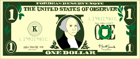 drawing of a one dollar bill with George Washington frowning