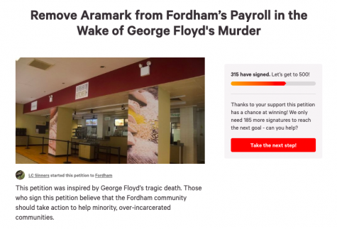 petition for fordham to remove aramark from its payroll