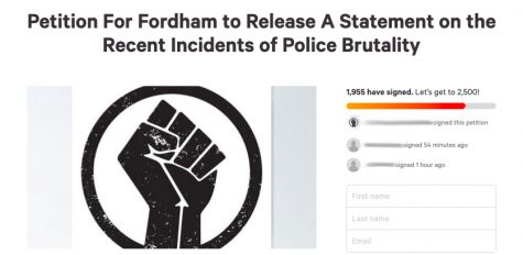a screenshot of the petition asking the university to make a statement on recent incidents of police brutality