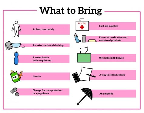 graphic with what to bring to a protest