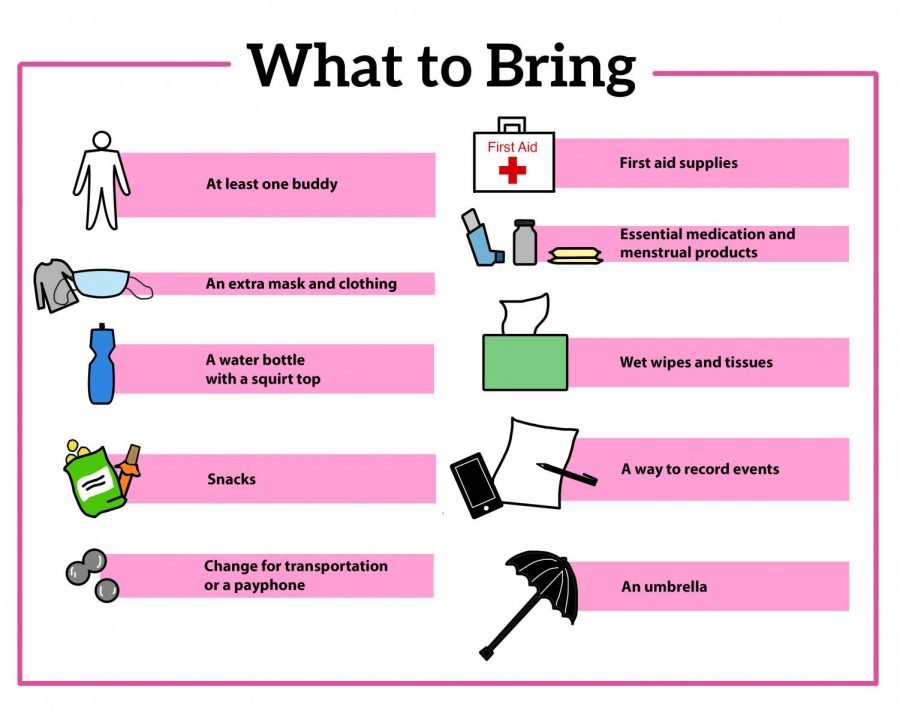 graphic with what to bring to a protest