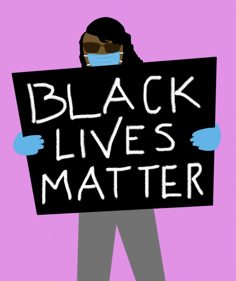 Artwork+of+person+with+face+mask+and+gloves+protesting+with+a+BLM+sign