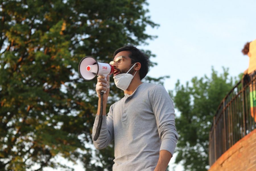 Mahfuzul with a megaphone