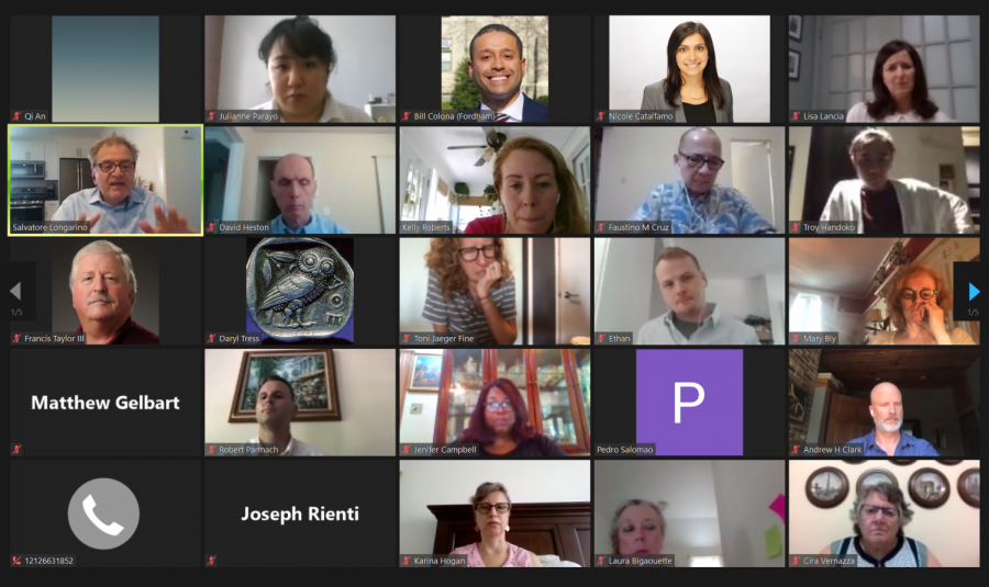 screenshot of people on a zoom call in gallery view