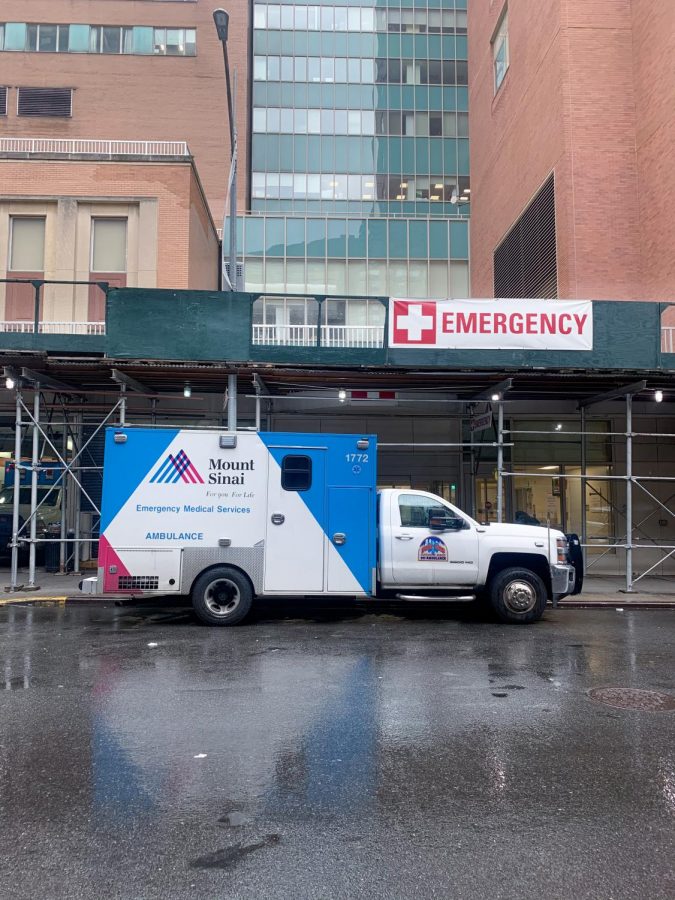 An ambulance in front of the ER