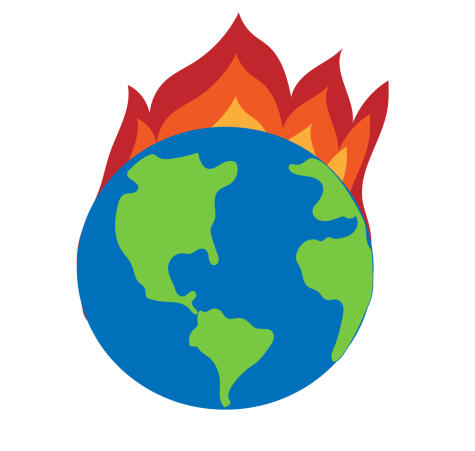 A graphic of the Earth on fire