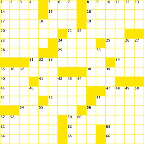 blank crossword grid with yellow blocks