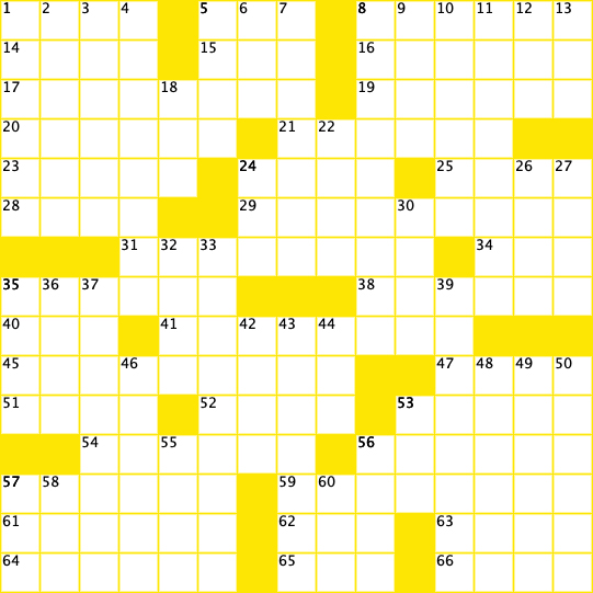 blank crossword grid with yellow blocks