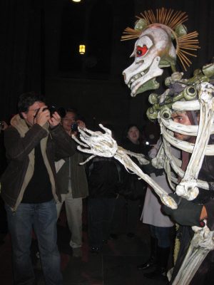 a person in a skeleton animal costume
