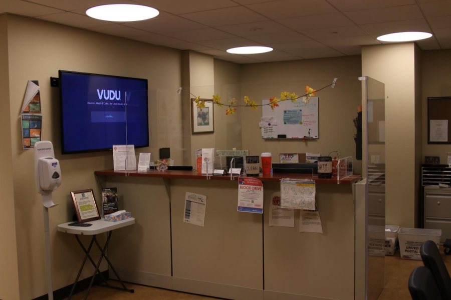 The reception desk of University Health Services, which oversees COVID-19 testing