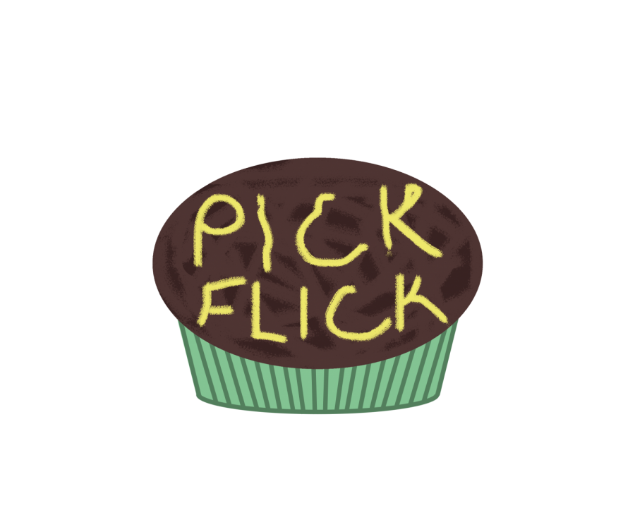 Illustration of a cupcake that says "pick flick" on it