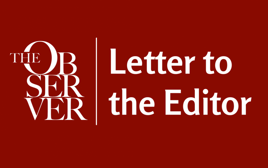 observer logo with text reading letter to the editor on a maroon background